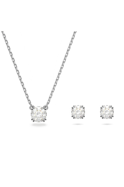 Swarovski Stilla Set, Yuvarlak kesim, Beyaz, Rodyum kaplama