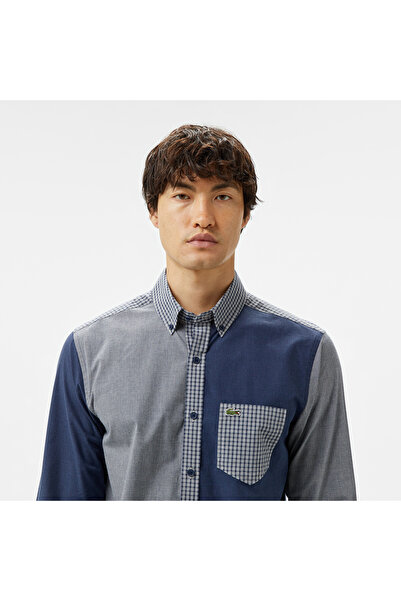 Lacoste Erkek Relaxed Fit Düğmeli Yaka Ekose Lacivert Gömlek