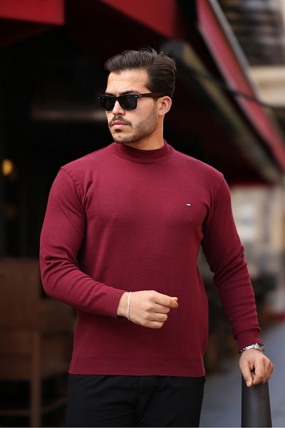 comstar Pulover pentru bărbați, din bumbac, cu jumătate de gât țesut, roșu Claret