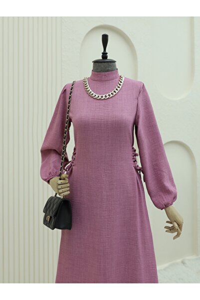 Modamorfo Μακρύ φόρεμα με γιακά με κορδόνια στο πλάι - αποξηραμένο