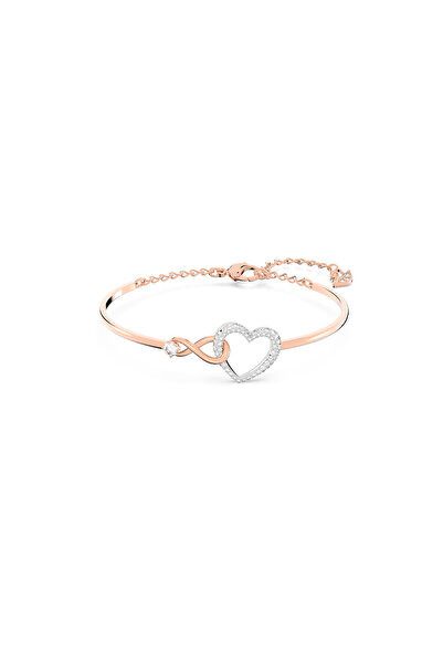 Swarovski Infinity Bileklik, Sonsuzluk Ve Kalp, Beyaz, Karışık Metal Yüzey