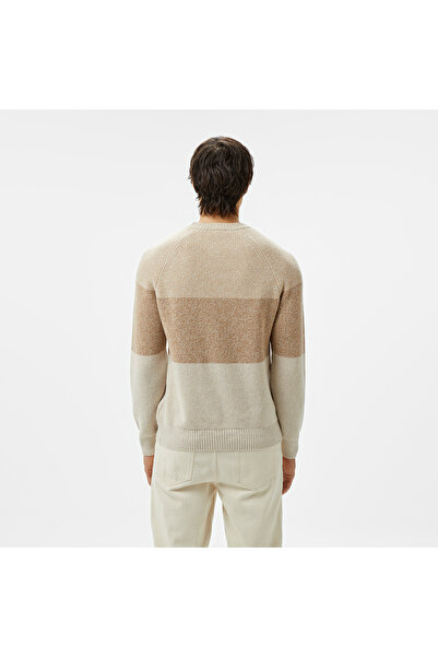 Lacoste Erkek Relaxed Fit Bisiklet Yaka Renk Bloklu Bej Kazak