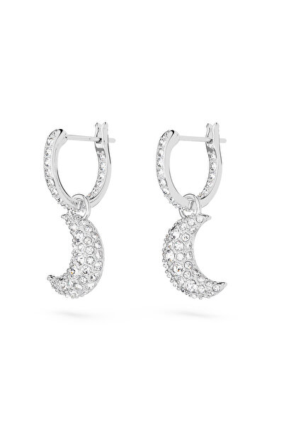 Swarovski Luna damla küpeler, Ay, Beyaz, Rodyum kaplama