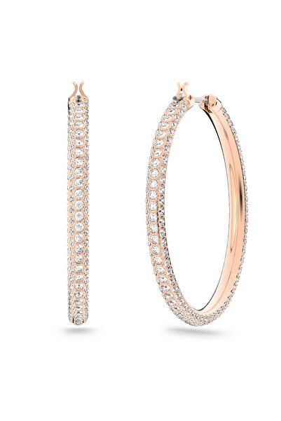 Swarovski Dextera halka küpeler, Pavé, Büyük, Beyaz, Pembe altın rengi kaplama