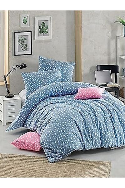 mer-tim ezberbozan ev tekstili Set cuvertură de pilota Mer-Tim Cotton Ranforce Jumbo Size Blue Star 240x260 (cearșafuri nu sunt incluse)