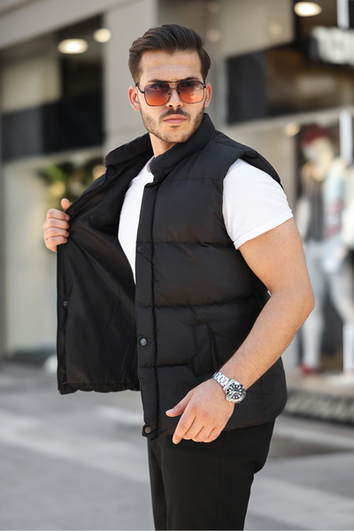 CASUAL SUİT Чоловічий чорний облягаючий жилет з високим коміром