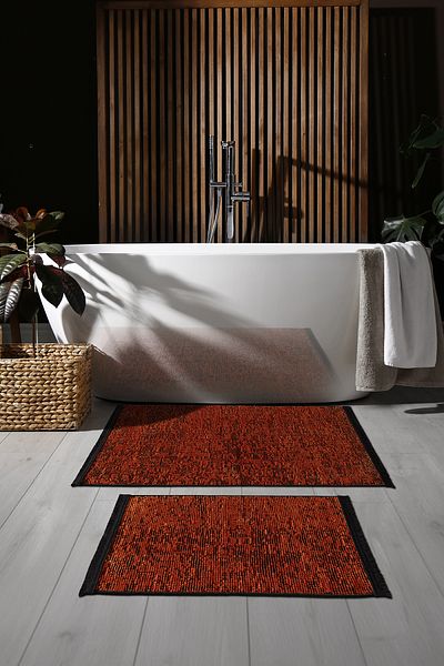 karmen home طقم سجادة حمام مكون من قطعتين من روتي - قطن، قاعدة مضادة للانزلاق، 60x100/50x60 سم، شينيل حديث قابل للغسل في الغسالة