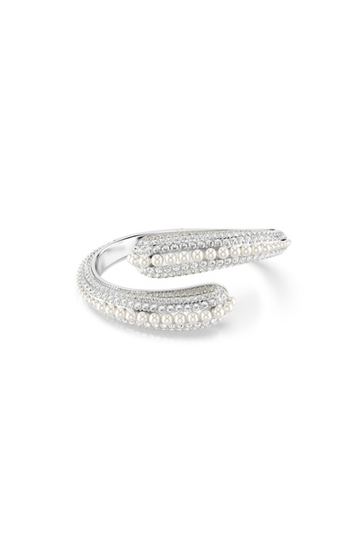 Swarovski Sublima Kelepçe, Kristal inci, Yuvarlak kesim, Beyaz, Rodyum kaplama