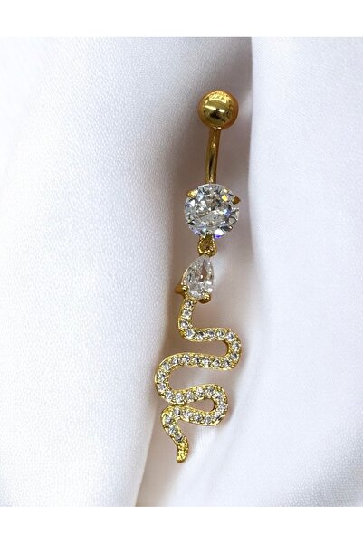 Takayrum Çelik Kararmaz Zirkon Taşlı Yılan Detaylı Göbek Piercing