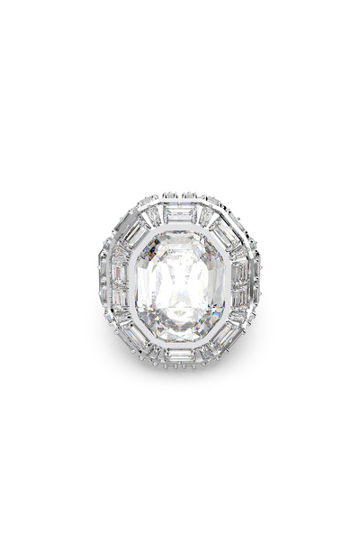 Swarovski Mesmera cocktail ring, Octagon cut, White, Rhodium plated