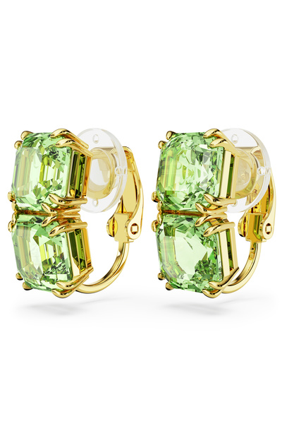 Swarovski Millenia Klipsli Küpeler, Kare kesim, Yeşil, Altın rengi kaplama