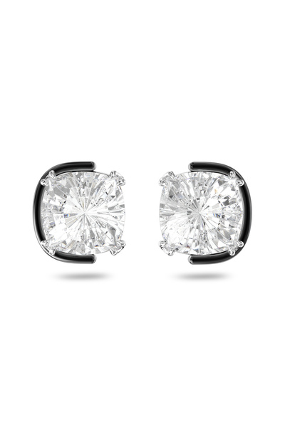 Swarovski Harmonia düğme Küpeler, Yastık kesim, Beyaz, Karışık metal yüzey