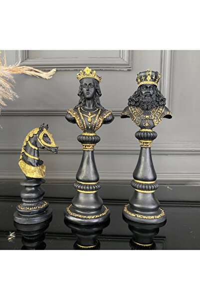 SZN DEKOR 3 lü Satranç Seti, Şah Vezir At Dekoratif Biblo, Konsol Masa Üstü D...
