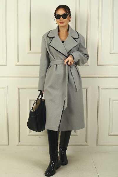 By Saygı Dámský ovčák kašmírový kabát s kapsami v pase s podšívkou