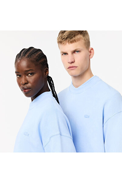 Lacoste Unisex Loose Fit Bisiklet Yaka Açık Mavi Sweatshirt