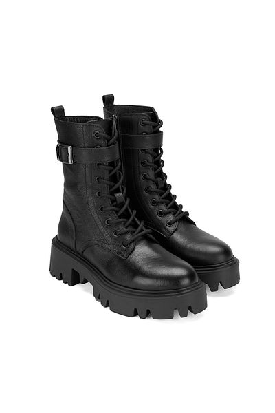 Desa Women's Black Lace-Up Leather Boots