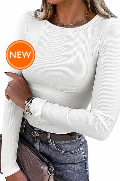 Şiir Makeni Women - Ecru Stretchy Corset χτενισμένη βαμβακερή μπλούζα, λαιμόκοψη, μακρυμάνικο κορμάκι & μπλουζάκι
