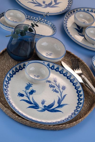Kütahya Porselen 6-Person Blue Ottoman Elegance Breakfast Set - 14 Pieces