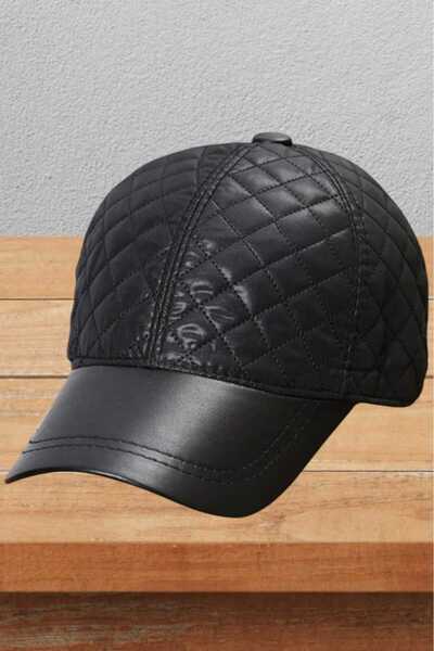 Trenderrs Pălărie unisex neagră matlasată - piele vegană, impermeabilă, reglabilă pentru baseball