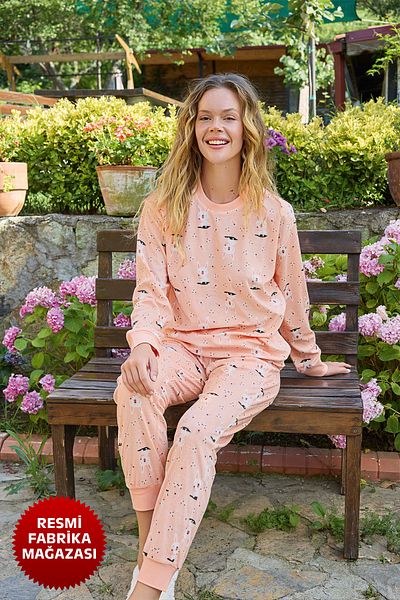 Aydoğan Powder Velvet Women's Pajama Set - Crew Neck, Long Sleeve B4-1 - 25001 - Aydoğan ®