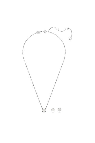 Swarovski Stilla Set, Yuvarlak kesim, Beyaz, Rodyum kaplama