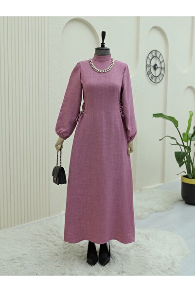 Modamorfo Μακρύ φόρεμα με γιακά με κορδόνια στο πλάι - αποξηραμένο