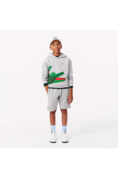 Lacoste Çocuk Kapüşonlu Baskılı Gri Sweatshirt