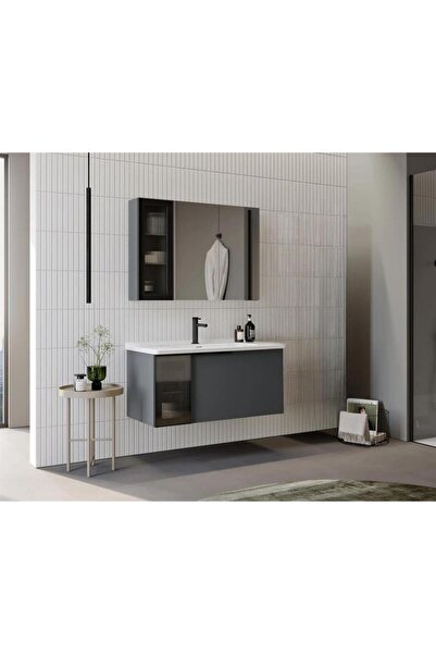 ORKA Pure 80 Cm Mat Antrasit Banyo Dolabı Takımı