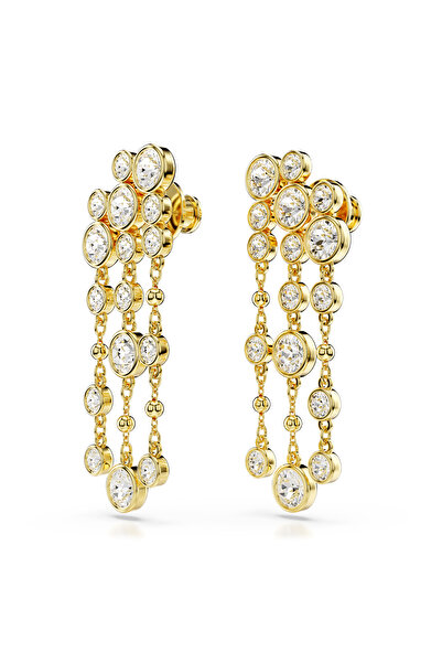 Swarovski Imber damla küpeler, Yuvarlak kesim, Avize, Beyaz, Altın rengi kaplama