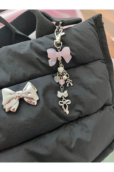 bohemian takı tasarim Pink Bow Coquette Candy Bag Charm