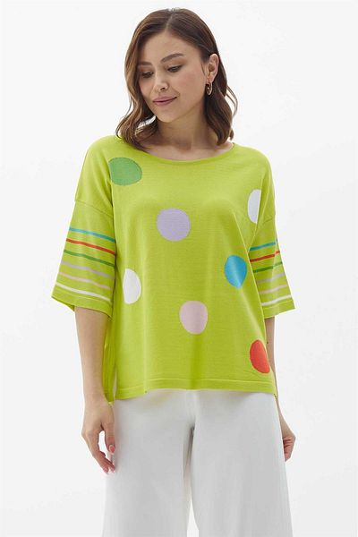 Two Mail Yellow Polka Dot Striped Blouse