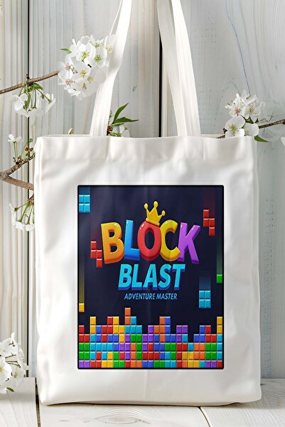 ART HEDİYE Block Blast Adventure Master Mobil Oyun Baskılı Omuz Çanta Çift ta...