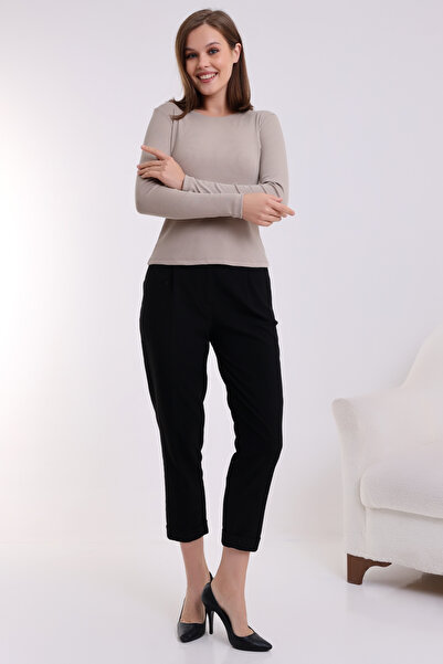 Şiir Makeni Dámský Slim Fit s výstřihem do O s dlouhým rukávem Pružný K.Korzet Top & Body - Mink