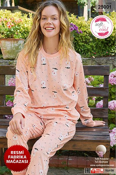 Aydoğan Powder Velvet Women's Pajama Set - Crew Neck, Long Sleeve B4-1 - 25001 - Aydoğan ®