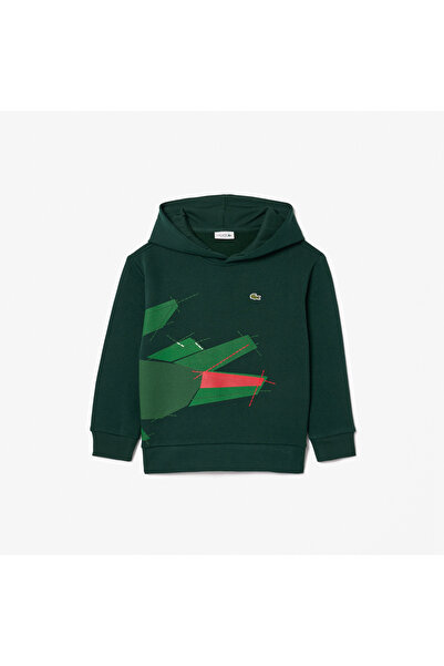 Lacoste Erkek Çocuk Kapüşonlu Baskılı Yeşil Sweatshirt