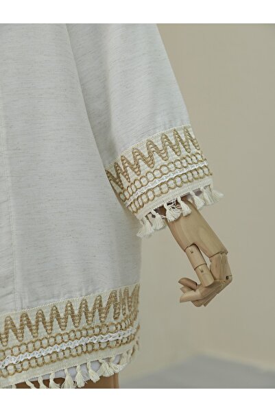 Modamorfo Tassel Detailed Linen Kimono - Sleeve and Skirt