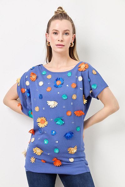 Two Mail Tunica cu model floral împrăștiat indigo