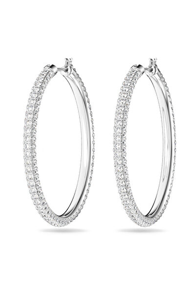 Swarovski Dextera halka küpeler, Pavé, Büyük, Beyaz, Rodyum kaplama