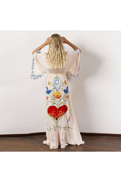nish for you Ecru Bohemian Maxi Designer Dress