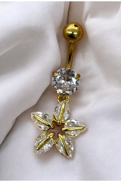 Takayrum Çelik 316l Sallanır Yıldız Detaylı Zirkon Taşlı Göbek Piercing