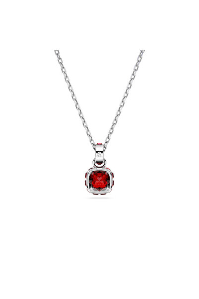 Swarovski Birthstone Kolye, Kare Kesim, Ocak, Kırmızı, Rodyum Kaplama