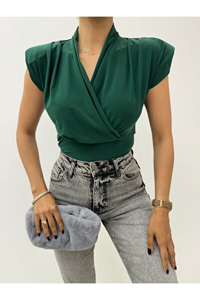Modamorfo Emerald Sandy Blouse - Double Breasted Model with Zero Sleeves and Padded
