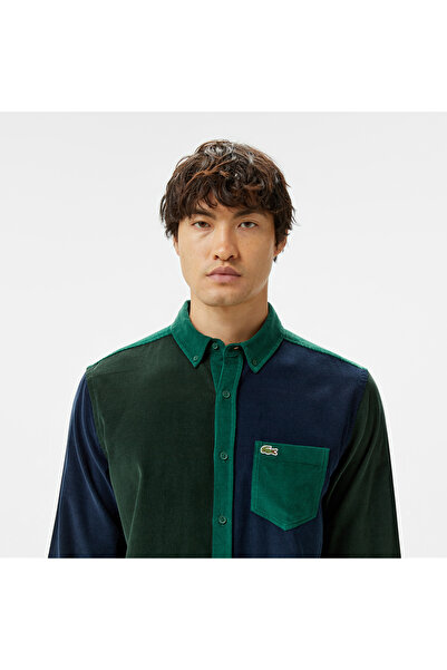 Lacoste Erkek Regular Fit Düğmeli Yaka Renk Bloklu Koyu Yeşil Gömlek