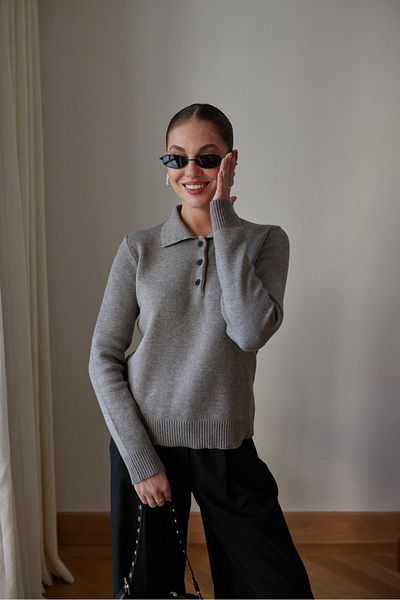 Askı Nişantaşı Gray Polo Neck 3 Button Knitwear
