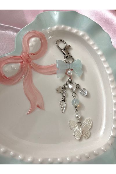 bohemian takı tasarim Blue Bow Butterfly Candy Bag Charm