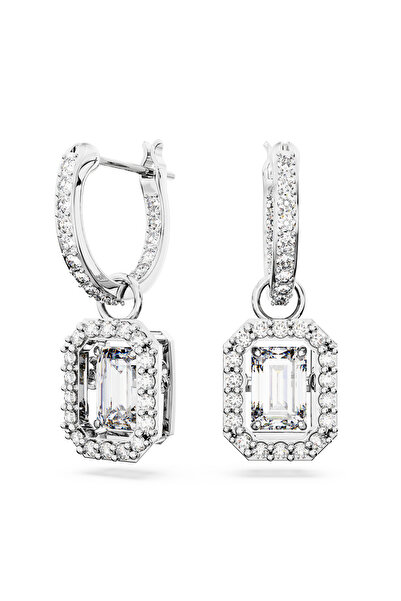 Swarovski Una damla küpeler, Sekizgen kesim, Beyaz, Rodyum kaplama