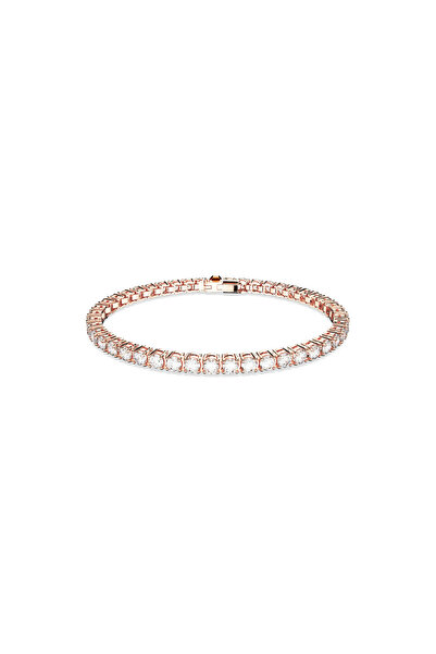 Swarovski Matrix Tennis Bileklik, Yuvarlak kesim, Beyaz, Pembe altın rengi ka...