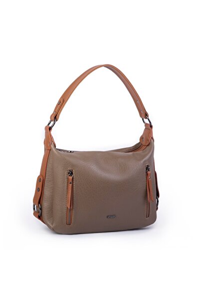 Nas Bag Çok Gözlü Kadın Omuz ve Çapraz Çanta (33x25 cm ) Vizon Taba Victoria