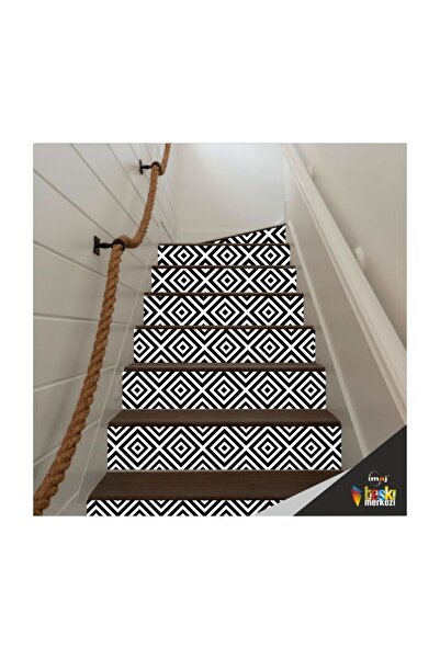 Bigaimaj Merdiven Sticker Kendinden Yapışkanlı Folyo Kaplama 5 Adet Siyah-beyaz (18CM X 120CM)