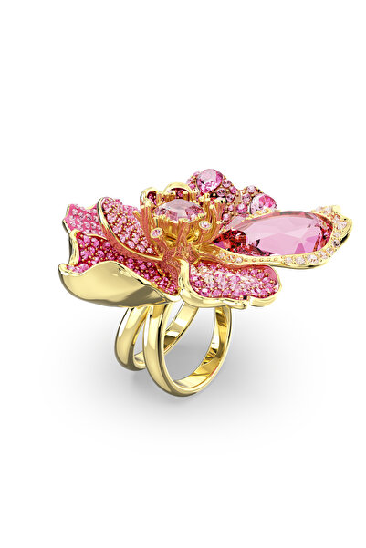 Swarovski Idyllia Kokteyl Yüzüğü, Pavé, Çiçek, Pembe, Altın rengi kaplama